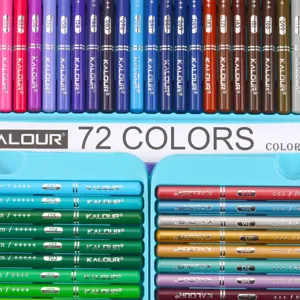 Kalour 72 colored pencils detail view, vibrant oil-based art drawing pencil set close up.