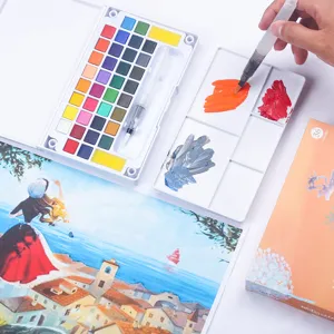Juego de pintura de acuarela sólida portátil con 36 colores vibrantes y un práctico pincel de agua.