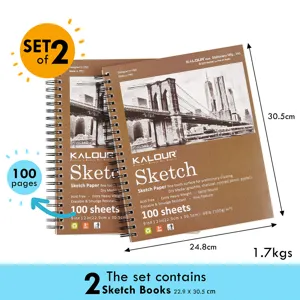 KALOUR lot de 2 carnets de croquis vue détaillée, 9x12 pouces 100 feuilles papier lourd.