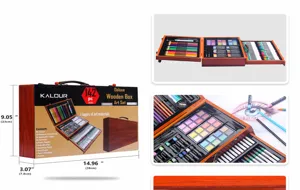 142 piece deluxe wooden box art set with coloring pencils crayons and watercolours for kids and artists.