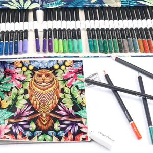 72-color professional colored pencil set with roll-up canvas bag, coloring book and tools.