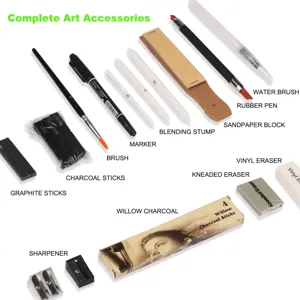 Set di accessori per disegno artistico professionale con carboncini, sfumini e gomme per schizzi.