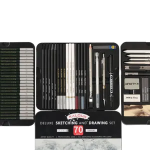 Set da disegno e schizzo da 70 pezzi con matite professionali, carboncino e accessori.
