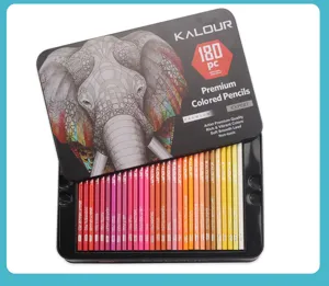 Detail view of KALOUR 180 pcs professional colored pencils set in tin box with smooth soft core.