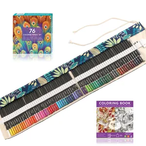 76-piece colored pencil set with 72 vibrant colors roll canvas case and coloring book art kit