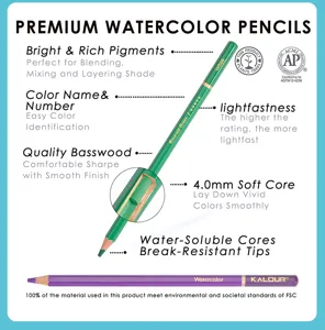 Premium watercolor pencils with 4.0mm soft cores, smooth blending, and rich pigments.