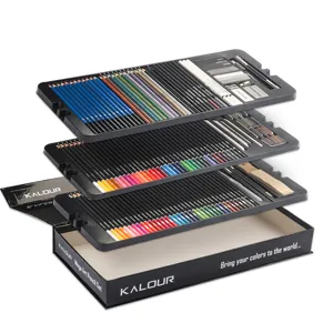 142-piece professional art pencil set with colored pencils sketching tools in box
