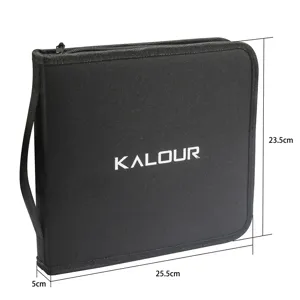 Astuccio in tela nera con cerniera e maniglia, borsa portaoggetti portatile per cancelleria.