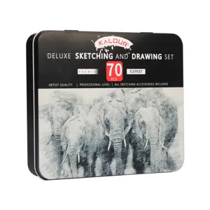 Kalour set di disegno e schizzo di 70 pezzi in scatola di metallo per artisti professionisti.