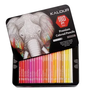 KALOUR 180 colored pencils set in metal box, professional art supplies for drawing.