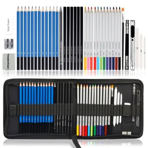 Professional Sketching And Drawing Pencil Kit With Charcoal Pencils Watercolor Pencils And Portable Black Zipper Case