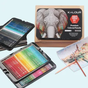 Kalour 180 colored pencils set in metal tin case, professional art drawing supplies for artists.