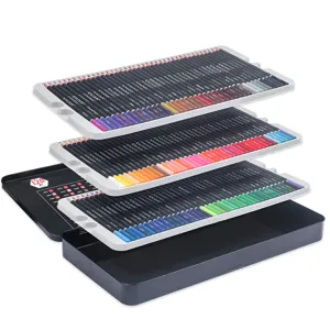 120-color oil-based colored pencils set in metal tin box, professional art drawing stationery.