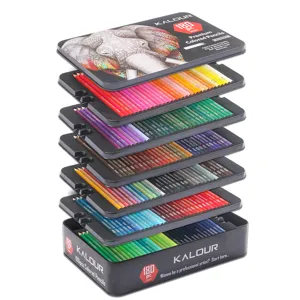 KALOUR 180 colored pencils set in metal box, professional art supplies for drawing and sketching.