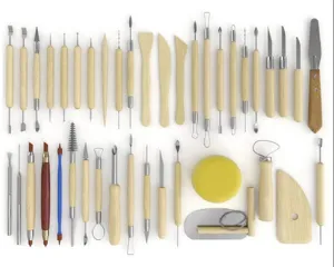 42-teiliges Töpferton-Skulpturen-Set mit Holzgriffen und Metallklingen für DIY-Kunsthandwerk Projekte.