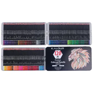 KALOUR 120 pcs oil colored pencils set in tin box for professional art drawing and coloring.