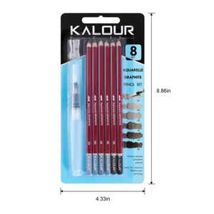 Detailed view of the 8-piece Kalour water-soluble graphite pencil set with brush and sharpener.