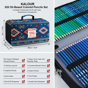 KALOUR 550pcs oil-based colored pencils set with carrying case, professional art kit supplies.