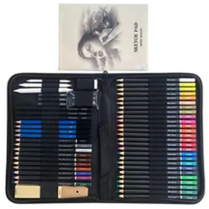 Set di matite da disegno professionali con astuccio con zip e blocco per schizzi artistici.