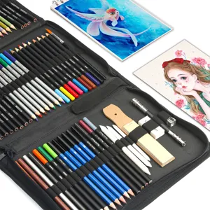72-piece sketching and drawing pencil set with colored pencils in a black zipper case.