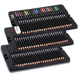 75-piece colored pencil set with black trays, sharpener and eraser for art drawing.