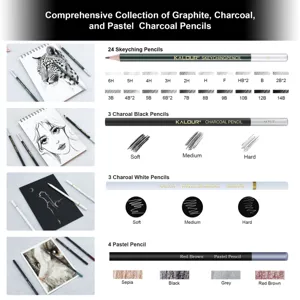 Comprehensive graphite charcoal and pastel pencil set for professional drawing and sketching art.