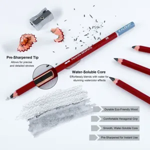 KALOUR 8pcs water-soluble graphite pencils set, pre-sharpened 4B sketching art pencils.