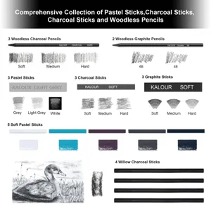 KALOUR pastel sticks charcoal sticks and woodless pencils art set detail view display