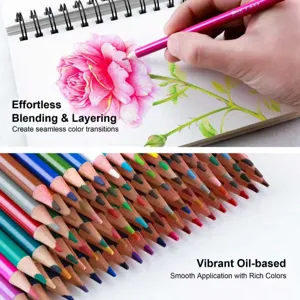 Detailed view of vibrant oil-based colored pencils showing smooth tips and blending layers.