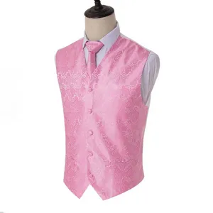 Men's pink paisley jacquard vest and matching tie set, exquisite fabric detail for party.