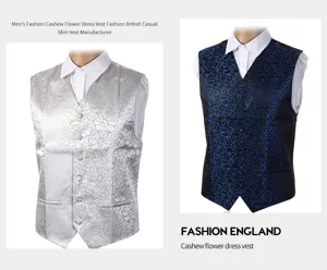 Men's fashion cashew flower dress vest slim British casual business wedding waistcoat.