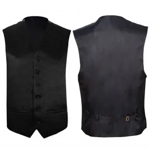 Men's black slim fit single-breasted suit vest casual formal waistcoat front and back views