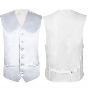 Men's formal white suit vest single breasted slim fit waistcoat for wedding party business top.