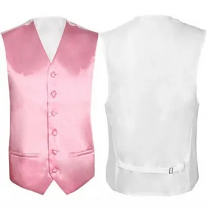 Men pink front white back suit vest single breasted formal wedding business waistcoat
