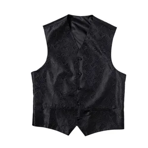 Men's black paisley jacquard waistcoat V-neck single-breasted formal business suit vest.