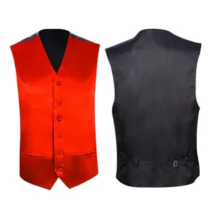 Men's slim fit suit vest single breasted red and black contrast formal business waistcoat