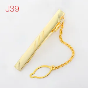 Men gold tie clip with chain geometric jacquard fashion business suit necktie bar accessory