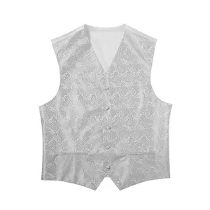 Men's Silver Paisley Jacquard Suit Vest Detail Shot Formal Waistcoat Party Wedding