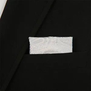 Men's silver paisley pocket square suit handkerchief for wedding party formal wear detail
