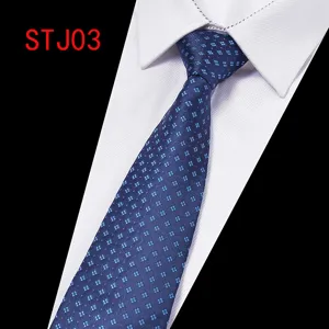 Men's classic business formal polyester jacquard tie, elegant blue geometric pattern style for weddings.