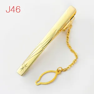 Men's golden metal tie clip with chain geometric jacquard formal suit accessory
