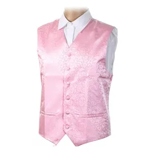 Men's pink paisley formal suit vest slim fit business wedding waistcoat for gentleman.