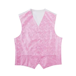 Men pink paisley jacquard vest detail, stylish formal waistcoat for party wedding suits.
