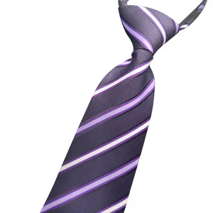 Men business formal pre-tied zipper tie purple striped jacquard wedding shirt accessory