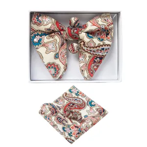 Men paisley bow tie pocket square cufflinks set wedding party gift accessories bowties