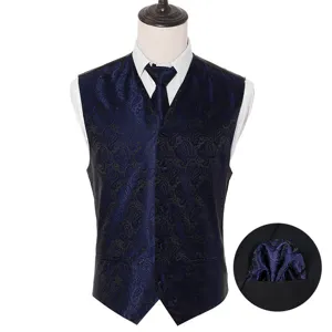 Men's paisley waistcoat tie pocket square set business wedding formal three-piece suit