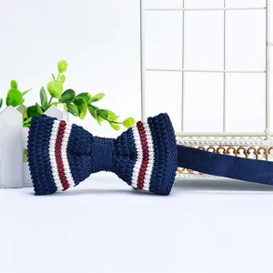 Men's knitted striped bow tie fashion classic navy blue formal wedding dress accessory