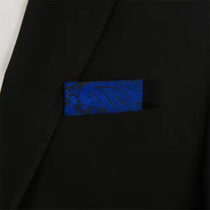 Men's blue black paisley pocket square suit handkerchief detail view wedding party fashion accessory