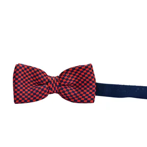 Red navy blue woven bow tie for men, stylish polyester bowknot with elastic strap for suit.