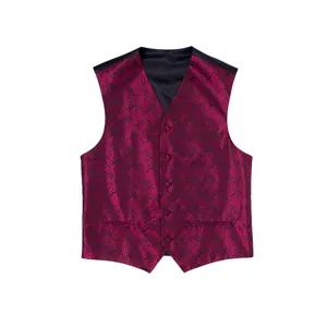 Men's slim fit paisley jacquard vest waistcoat, elegant purple patterned formal party vest.
